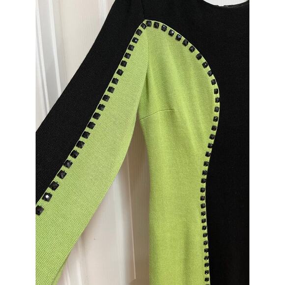 Donna Vinci Knits Vintage Church Dress Green Black Beaded Size 6 Modest Wool - Picture 4 of 12